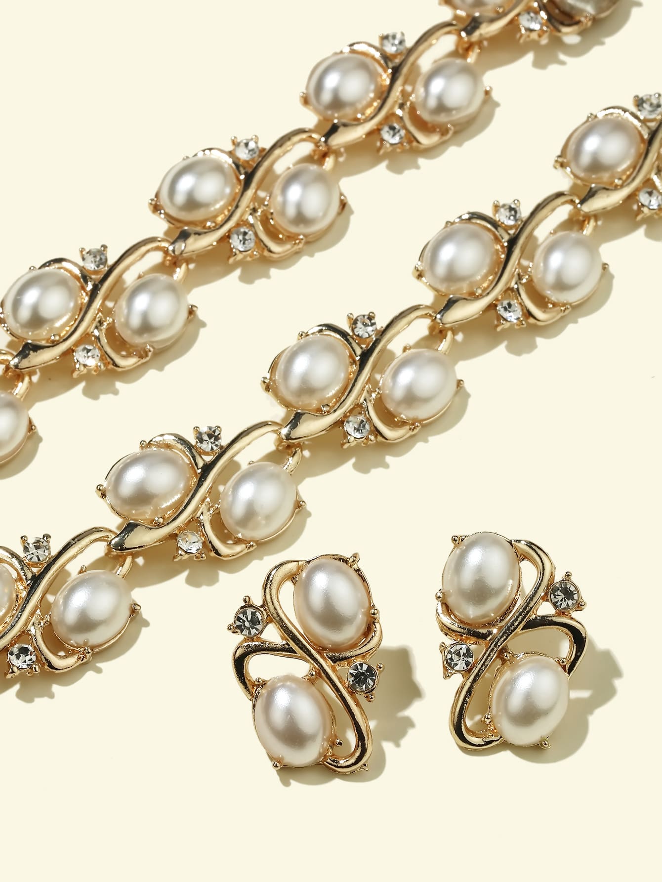 Faux Pearl Decor Necklace & Earrings & Bracelet