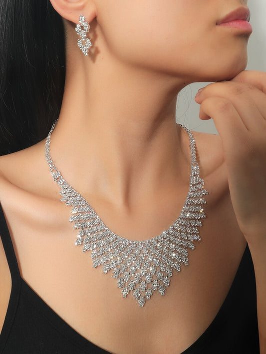 3pcs Rhinestone Decor Jewelry Set