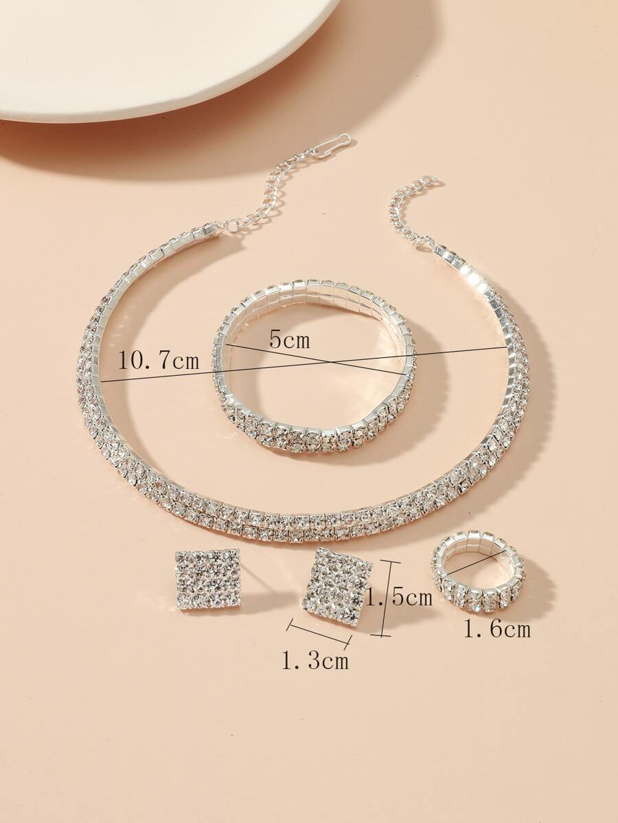 5pcs Rhinestone Decor Jewelry Accessory Silver Set