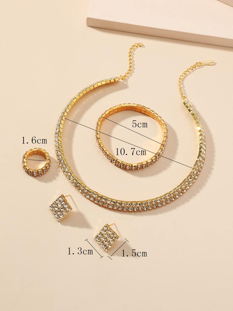5pcs Rhinestone Decor Jewelry Accessory Gold Set