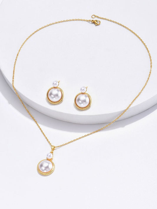Plain Pearl Decor Necklace & Earrings