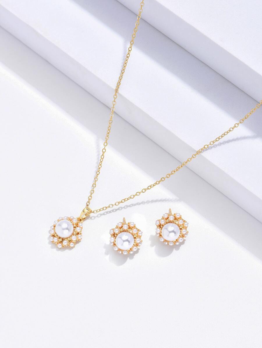 Faux Pearl Decor Necklace & Earrings