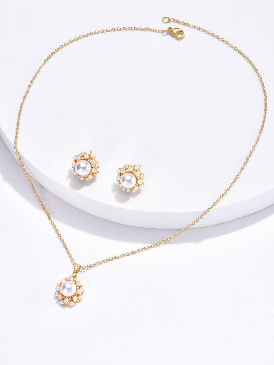 Faux Pearl Decor Necklace & Earrings
