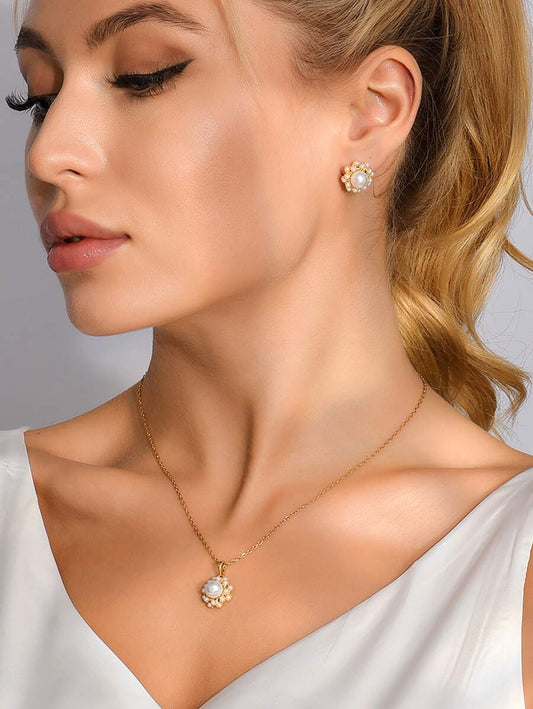 Faux Pearl Decor Necklace & Earrings