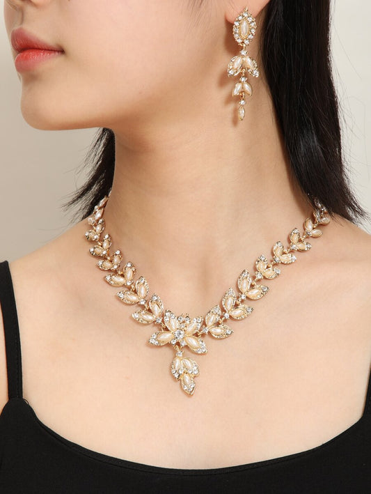 3pcs Rhinestone & Faux Pearl Decor Jewelry Set
