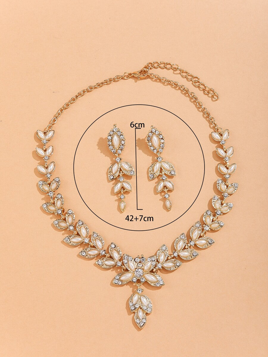 3pcs Rhinestone & Faux Pearl Decor Jewelry Set