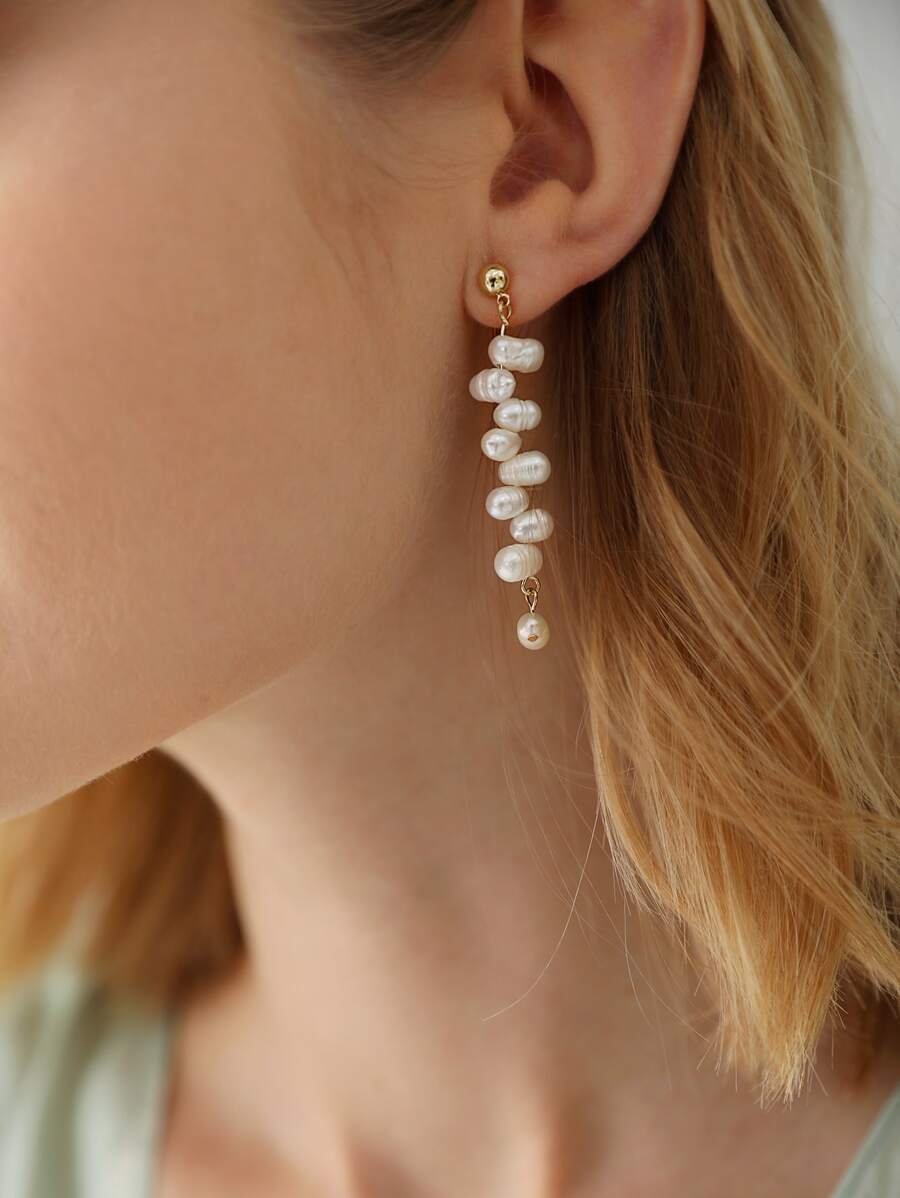 Stacked Pearls Drop Earrings