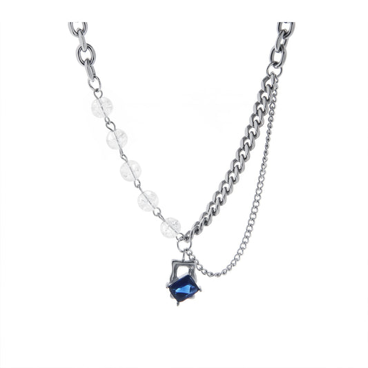 BLUE GEM PENDANT MULTI CHAIN NECKLACE