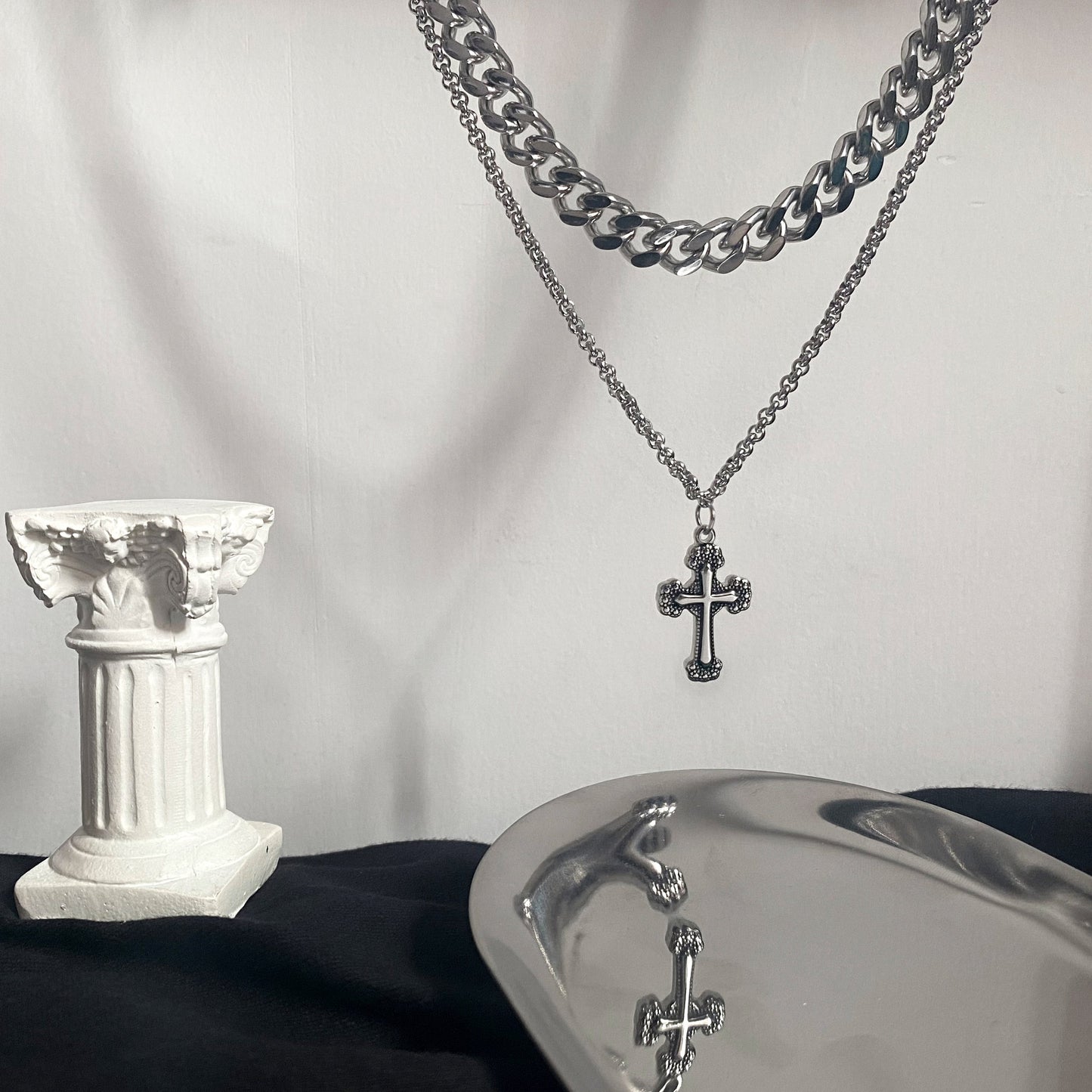 CROSS DOUBLE CHAIN NECKLACE